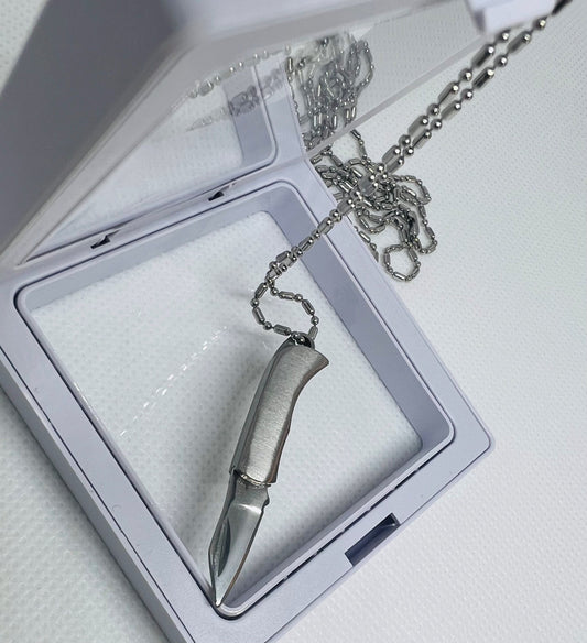 Silver Mini Pocket Knife Pendant Necklace