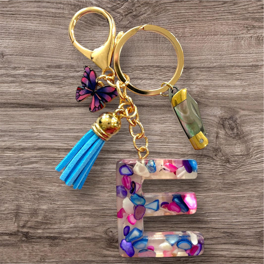 E Charm Keychain with Mini Knife Charm