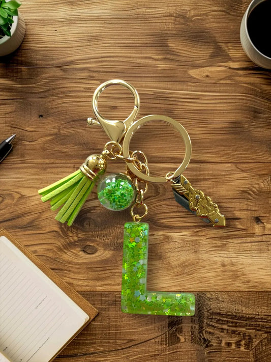 L Charm Keychain with Mini Knife Charm