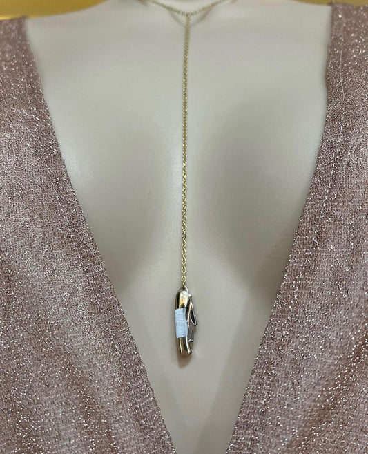 Gold Plated Adjustable Choker/Lariat with Mother of Pearl Mini Knife Pendant