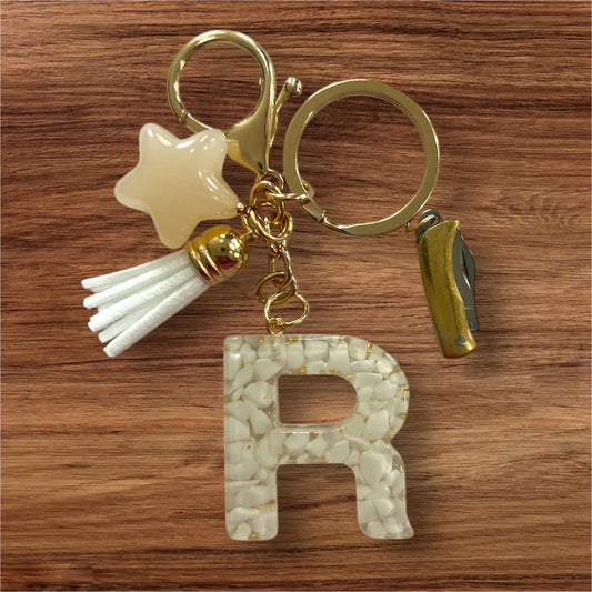 R Charm Keychain with Mini Knife Charm