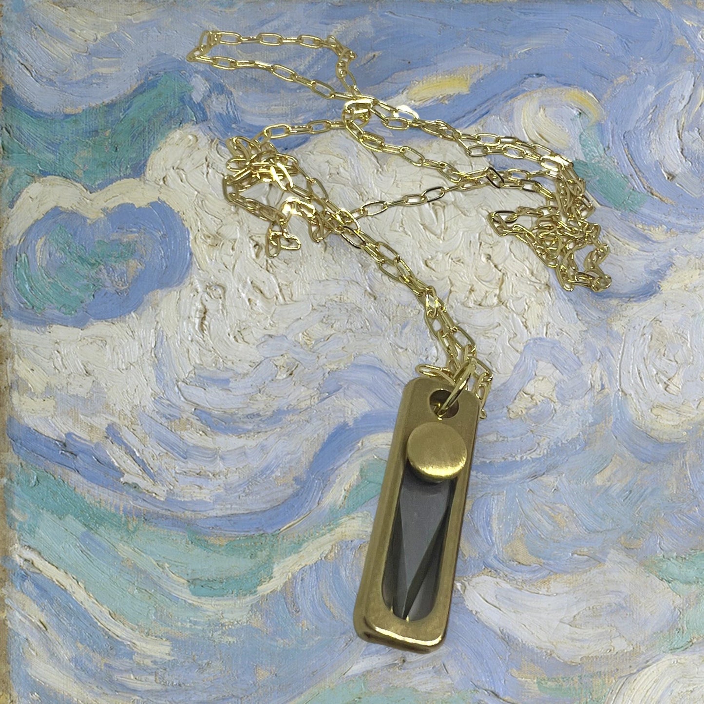 Unique Gold Push Knife Pendant on Gold Paperclip Chain